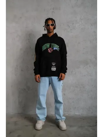 Erkek Baskılı Kapüşonlu Sweatshirt - Siyah Erkek Baskılı Kapüşonlu Sweatshirt - Siyah