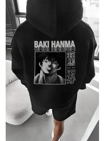 Erkek Baskılı Kapüşonlu Ve Kordon İpli Sweat - Siyah Erkek Baskılı Kapüşonlu Ve Kordon İpli Sweat - Siyah