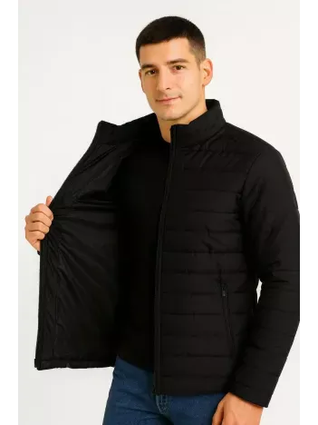 Erkek Bomber Mont Ceket – Su İtici Kumaş, Kapitone Astarlı, Fermuarlı, Kışlık - Siyah