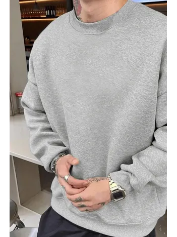 Erkek Düz Bisiklet Yaka Sweat - Gri Erkek Düz Bisiklet Yaka Sweat - Gri