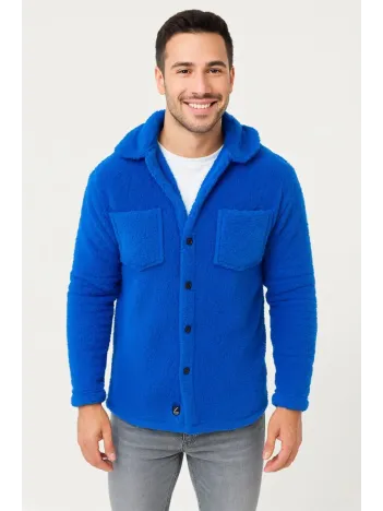 Erkek Pelüş Polar Hırka Gömlek – Yakalı, İlik Düğmeli, Göğüs Cepli, Yumuşak Dokulu Kışlık Regular Fit Rahat Günlük Model - Saks Mavisi