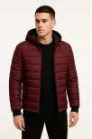 Erkek Şişme Kapüşonlu Fermuarlı Mont Su İtici Kapitone Astarlı Kumaş Cepli Kışlık Rahat Kalıp - Bordo