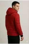 Erkek Şişme Kapüşonlu Fermuarlı Mont Su İtici Kapitone Astarlı Kumaş Cepli Kışlık Rahat Kalıp - Kırmızı