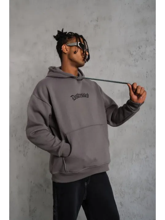 Erkek Üç İplik Baskılı Kapüşonlu Sweat - Gri Erkek Üç İplik Baskılı Kapüşonlu Sweat - Gri