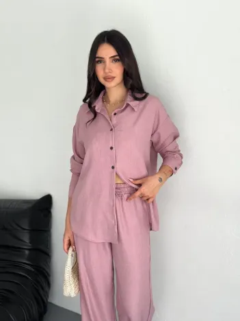 Gömlek Pantolon İkili Takım - Toz Pembe