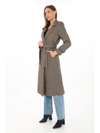 Kadın Balık Sırtı Kaşe Kaban – Uzun Boy Kruvaze Yaka Kuşaklı Astarlı Kışlık Tesettür Kaban, Yünlü Dokuma Kaşmir Kumaş, Cepli Rahat Oversize Kalıp Şık Modern Kaban Mont Modeli (günlük Ve Özel Gün Kombinlerine Uygun) - Vizon