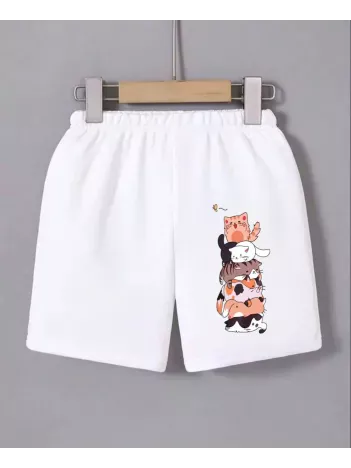 Kadın Beli Lastikli Baskılı Mini Şort - Beyaz