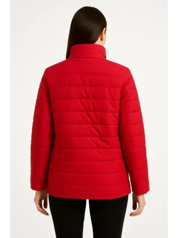Kadın Bomber Mont Ceket – Su İtici Kumaş, Kapitone Astarlı, Fermuarlı, Kışlık - Kırmızı