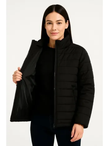 Kadın Bomber Mont Ceket – Su İtici Kumaş, Kapitone Astarlı, Fermuarlı, Kışlık - Siyah