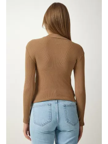 Kadın Full Likralı Fitilli Kaşkorse Body - Kahve