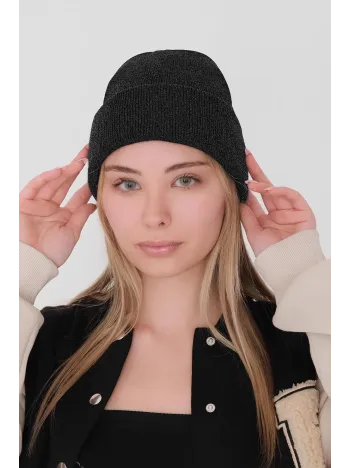 Kadın Katlamalı Basic Bere - Siyah