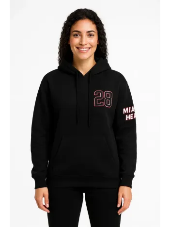 Kadın Üç İplik Kapüşonlu Ön Ve Arka Baskılı Sweatshirt Hoodie - Siyah