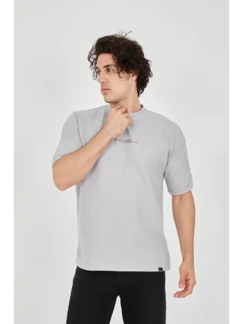 Unisex Waffle Kumaş Rahat Kol T-shirt - Boyalı Gri