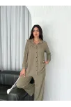 Yakalı Düğmeli Uzun Kollu Gömlek Pantolon İkili Takım - Bej