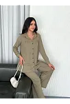 Yakalı Düğmeli Uzun Kollu Gömlek Pantolon İkili Takım - Bej