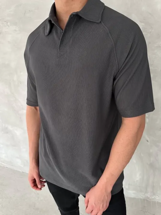 Yakalı Patlı Kısa Kol T-shirt - Antrasit Yakalı Patlı Kısa Kol T-shirt - Antrasit