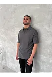 Yakalı Patlı Kısa Kol T-shirt - Antrasit