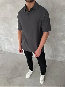 Yakalı Patlı Kısa Kol T-shirt - Antrasit
