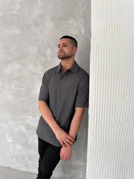 Yakalı Patlı Kısa Kol T-shirt - Antrasit Yakalı Patlı Kısa Kol T-shirt - Antrasit