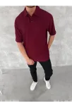 Yakalı Patlı Kısa Kol T-shirt - Bordo