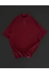 Yakalı Patlı Kısa Kol T-shirt - Bordo