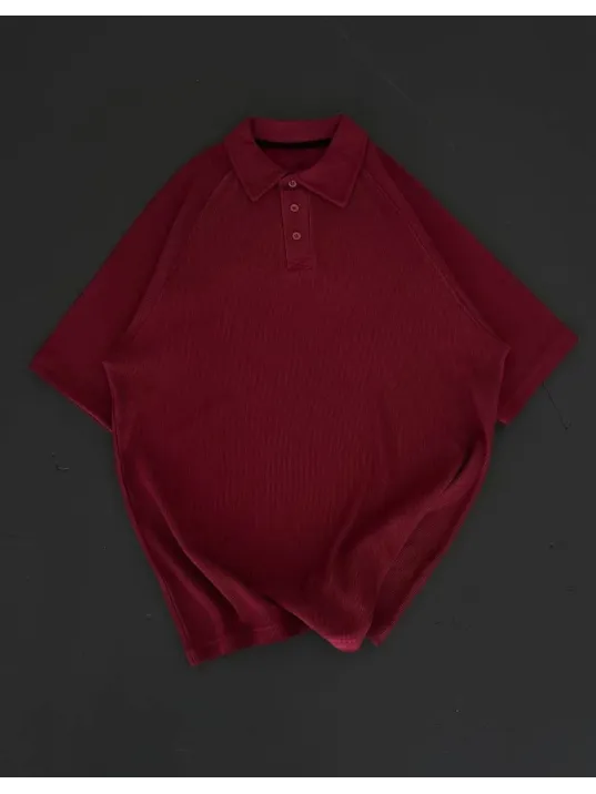 Yakalı Patlı Kısa Kol T-shirt - Bordo Yakalı Patlı Kısa Kol T-shirt - Bordo