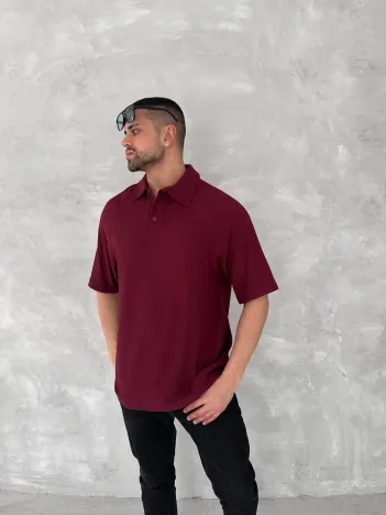 Yakalı Patlı Kısa Kol T-shirt - Bordo Yakalı Patlı Kısa Kol T-shirt - Bordo