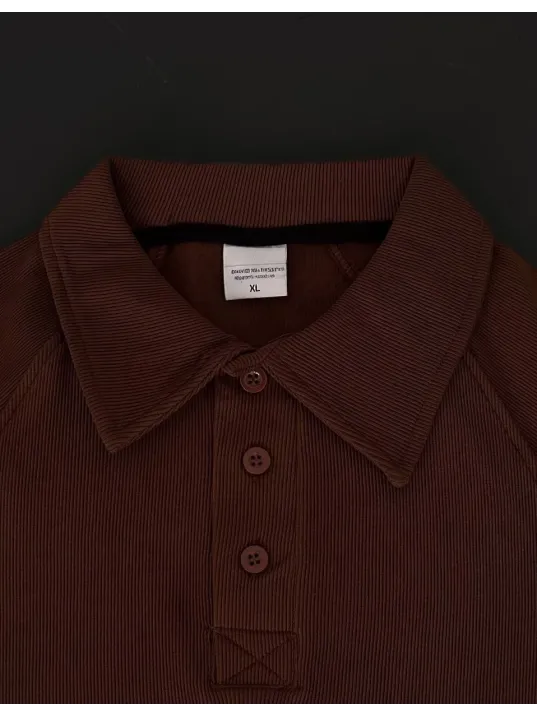 Yakalı Patlı Kısa Kol T-shirt - Kahverengi Yakalı Patlı Kısa Kol T-shirt - Kahverengi