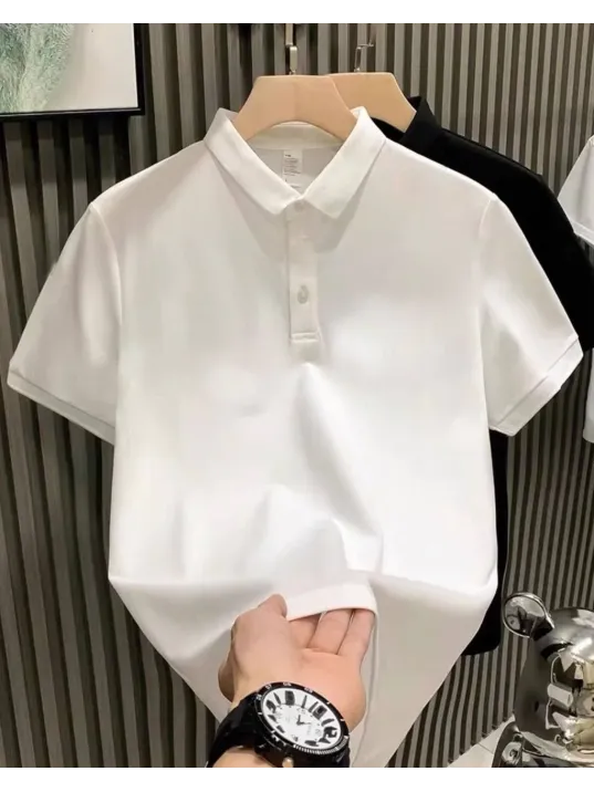 Erkek Yakası Düğmeli Yakalı Pike Düz T-shirt - Beyaz