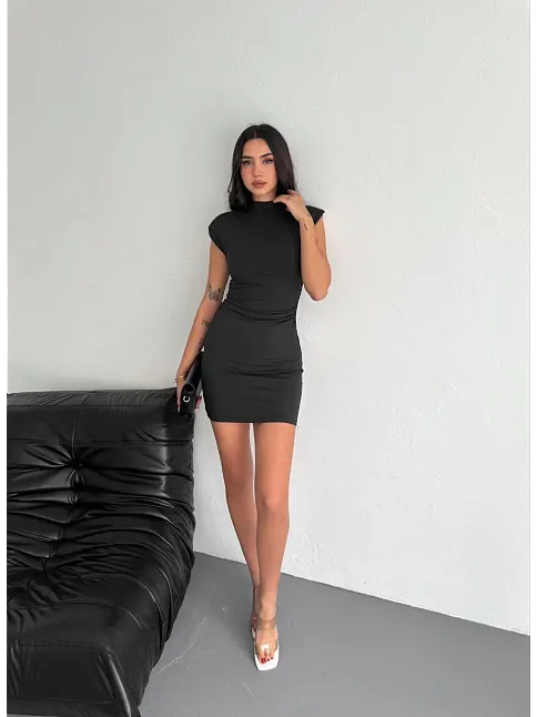 Yarım Bogazlı Kolsuz Mini Boy Elbise - Siyah