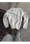 Yıldırım Baskılı Bisiklet Yaka Sweatshirt - Beyaz