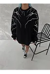 Yıldırım Baskılı Bisiklet Yaka Sweatshirt - Siyah