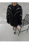 Yıldırım Baskılı Bisiklet Yaka Sweatshirt - Siyah