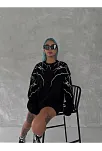 Yıldırım Baskılı Bisiklet Yaka Sweatshirt - Siyah