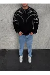 Yıldırım Baskılı Bisiklet Yaka Sweatshirt - Siyah