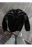 Yıldırım Baskılı Bisiklet Yaka Sweatshirt - Siyah