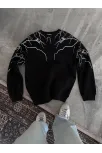 Yıldırım Baskılı Bisiklet Yaka Sweatshirt - Siyah