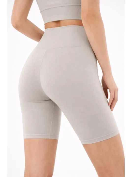 Yüksek Bel Biker Sporcu Şort - Taş