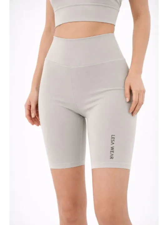 Yüksek Bel Biker Sporcu Şort - Taş