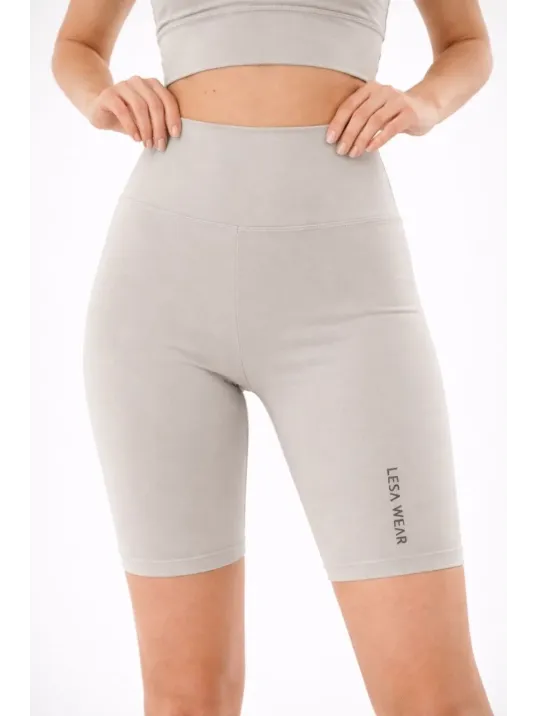 Yüksek Bel Biker Sporcu Şort - Taş