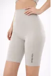 Yüksek Bel Biker Sporcu Şort - Taş