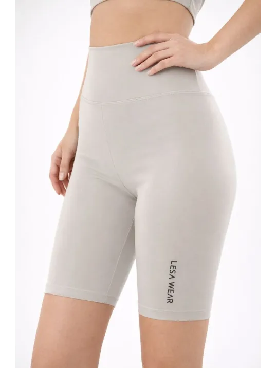 Yüksek Bel Biker Sporcu Şort - Taş