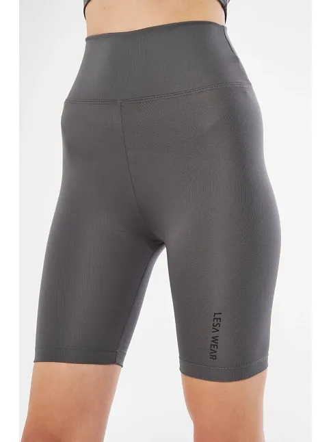 Yüksek Bel Biker Sporcu Şort - Füme
