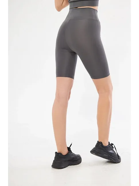 Yüksek Bel Biker Sporcu Şort - Füme
