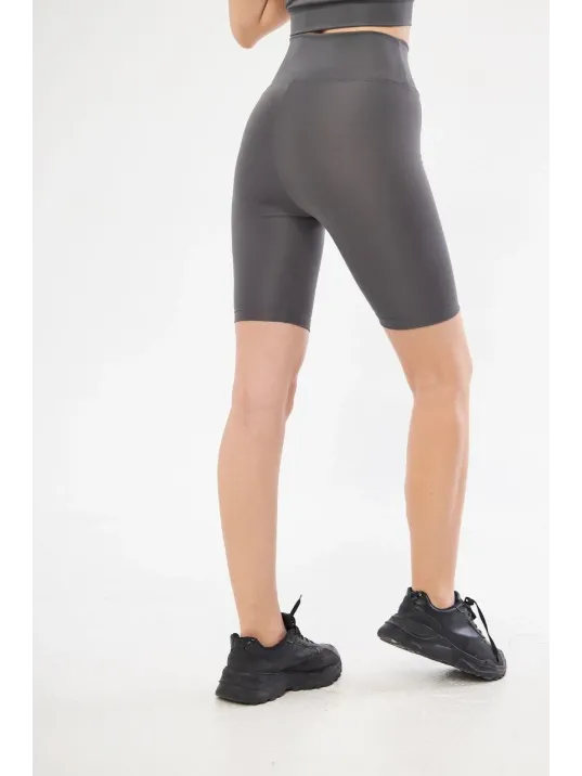 Yüksek Bel Biker Sporcu Şort - Füme