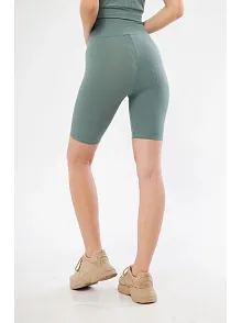 Yüksek Bel Fitilli Biker Baskılı Şort - Mint Yeşili