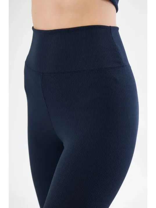 Yüksek Bel Fitilli Biker Baskılı Şort - Lacivert