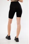 Yüksek Bel Fitilli Biker Baskılı Şort - Siyah