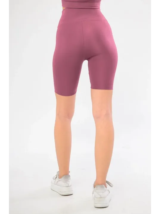 Yüksel Bel Dalgıç Biker Şort - Mor