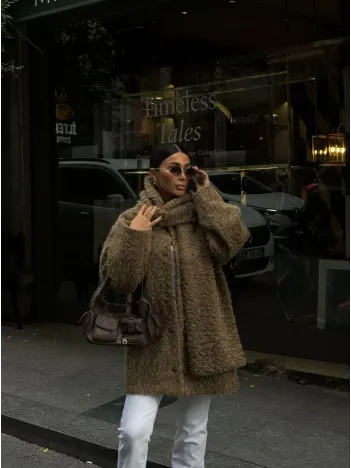 Yün Cıkartılabilen Atkılı ,kaban İkili Takım- Kahve